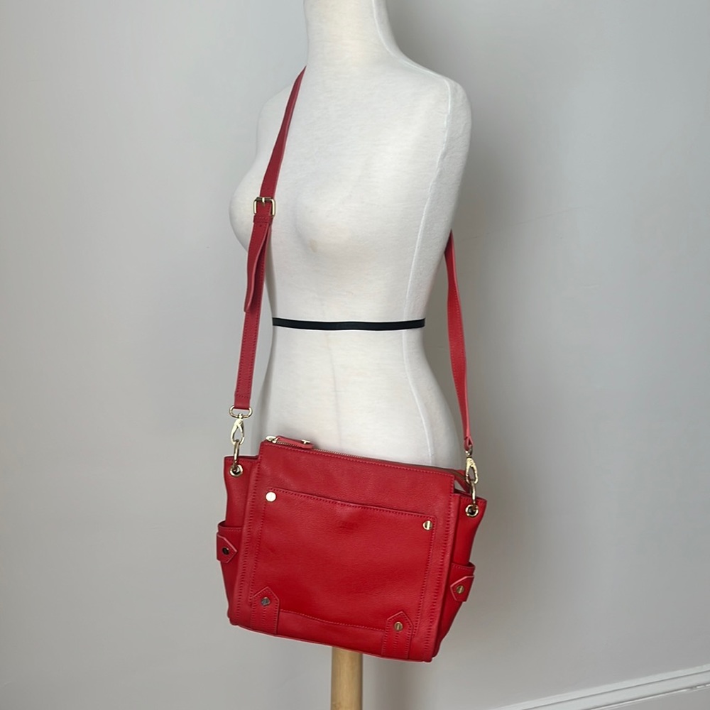 Perlina red leather large crossbody